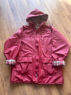 Misty Harbor Plaid Lined Hooded Rain Jacket